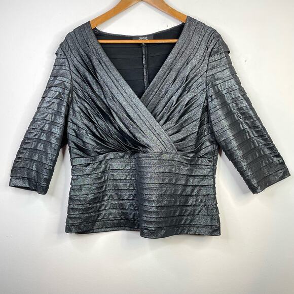Tadashi Tops - Tadashi Metallic Gray Surplice V-Neck Pleated V Neck Knit Dressy Top womens 1X